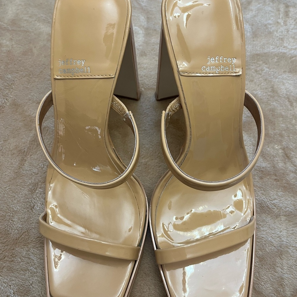 Jeffrey Campbell Hustler Dusty Nude Patent Strappy Heels - Picture 2 of 11